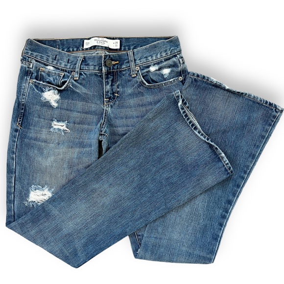 Abercrombie & Fitch Flare Leg Low Rise Distressed Jeans, size 00S 24/31 - Picture 1 of 13